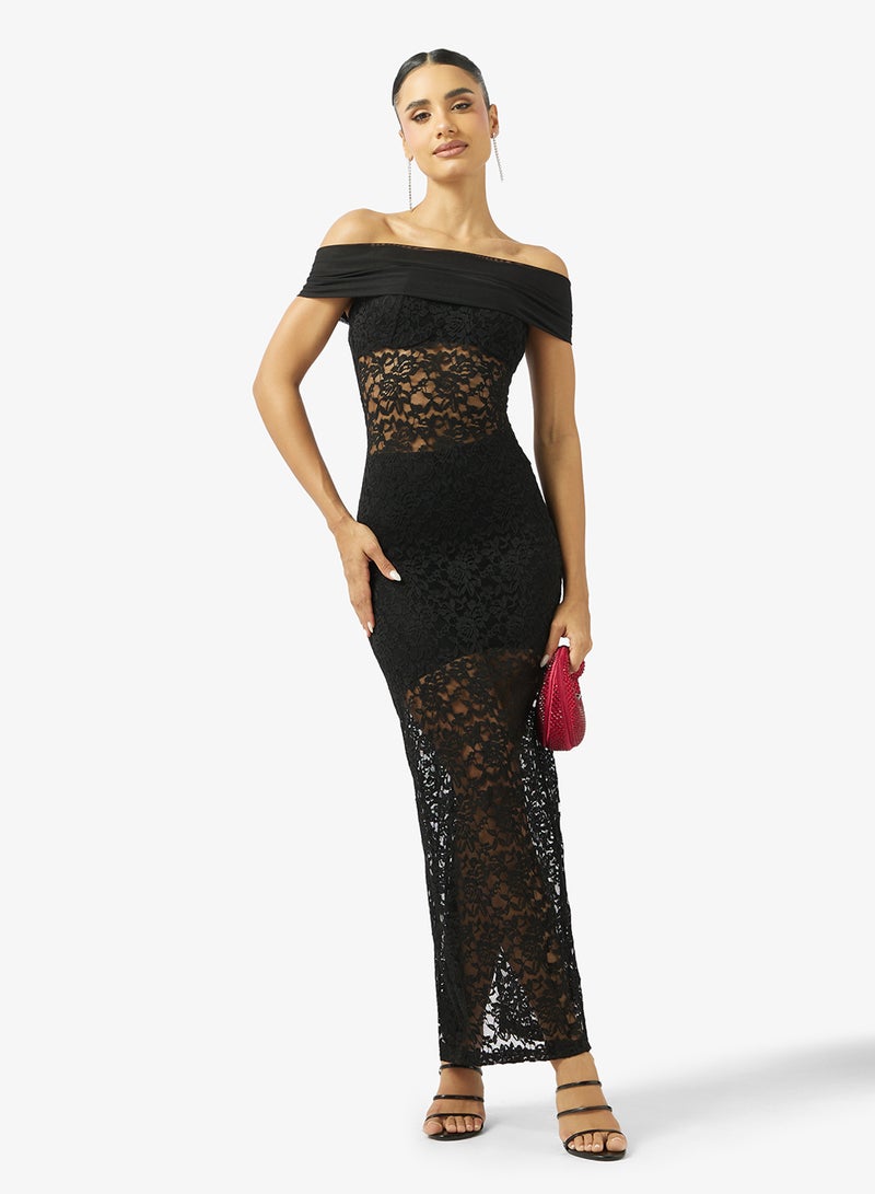Ginger Off Shoulder Lace A Line Dress - Image 4